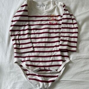 Maison Labiche Baby Bodysuit - Maroon and White Stripes. Lil Slice of Heaven.
